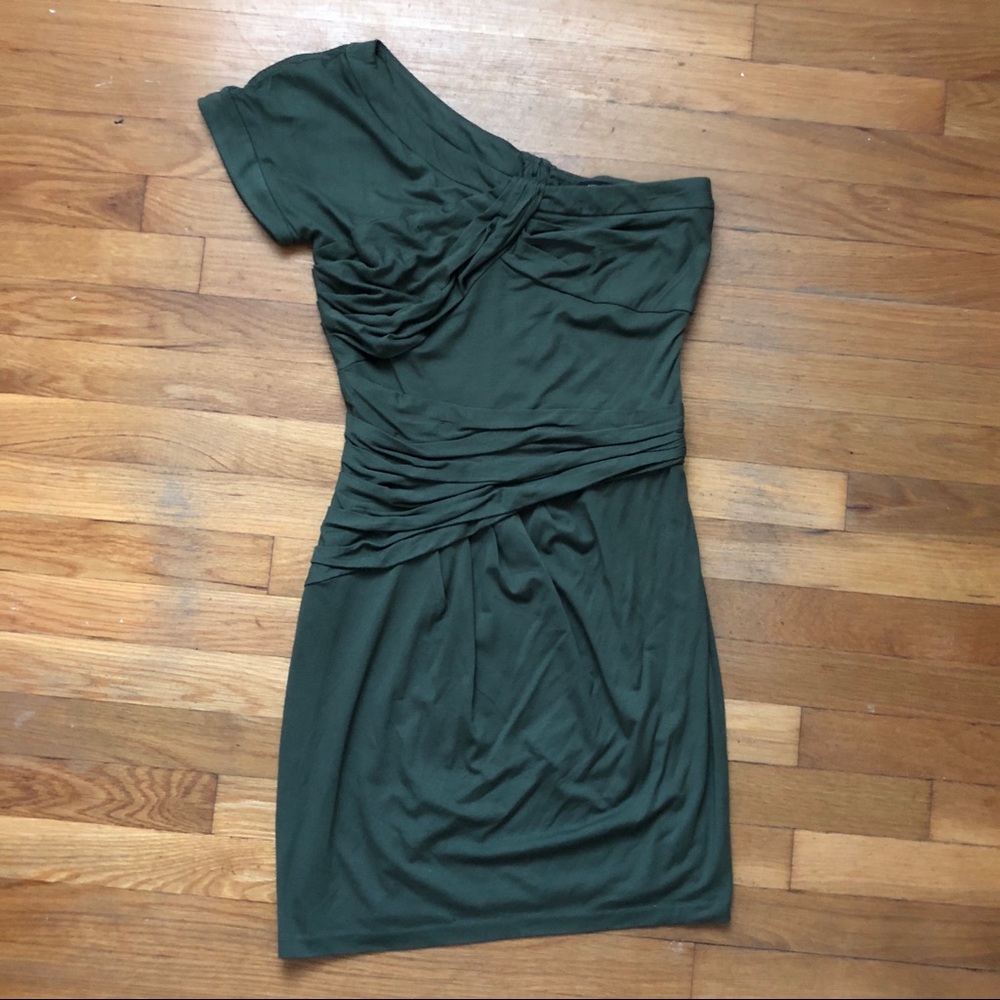 Cynthia Steffe olive green one shoulder dress